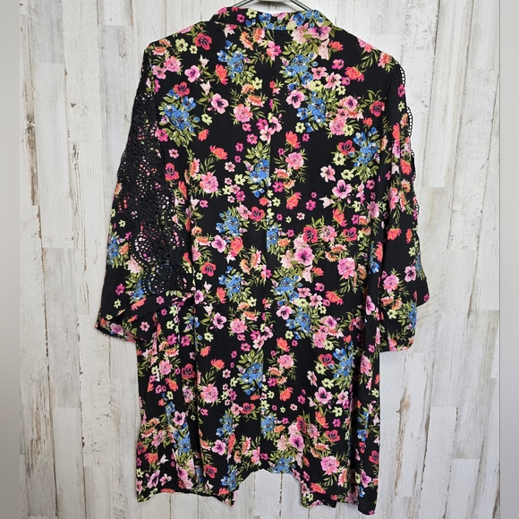 Time & Tru Black Floral Lace Kimono Cardigan One Size M L XL - Picture 5 of 7
